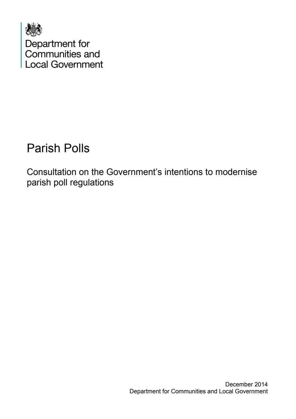 Parish Polls: Consultation on the Government’s intentions to modernise parish poll regulations