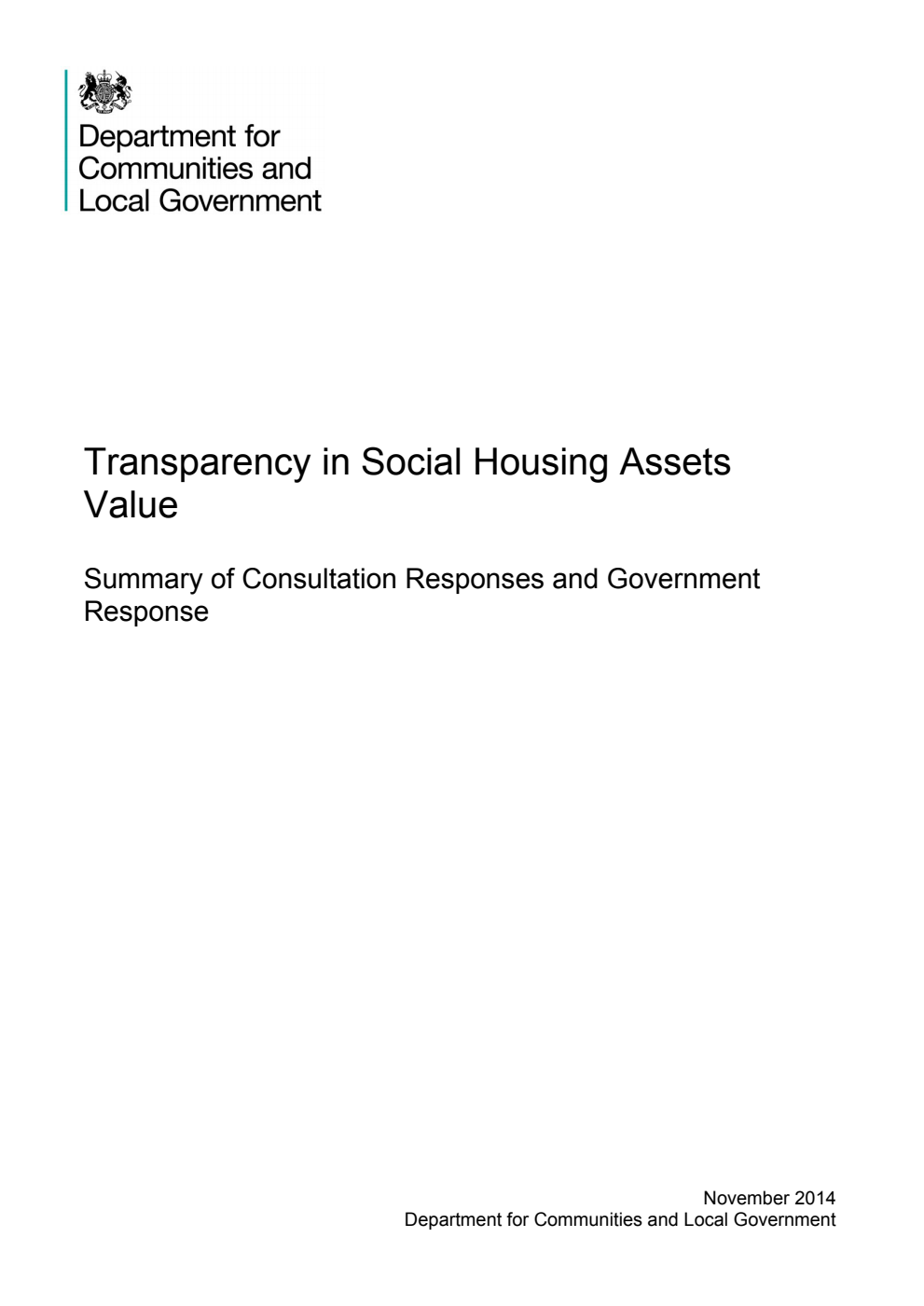 Transparency in Social Housing Assets Value: Summary of Consultation Responses and Government Response