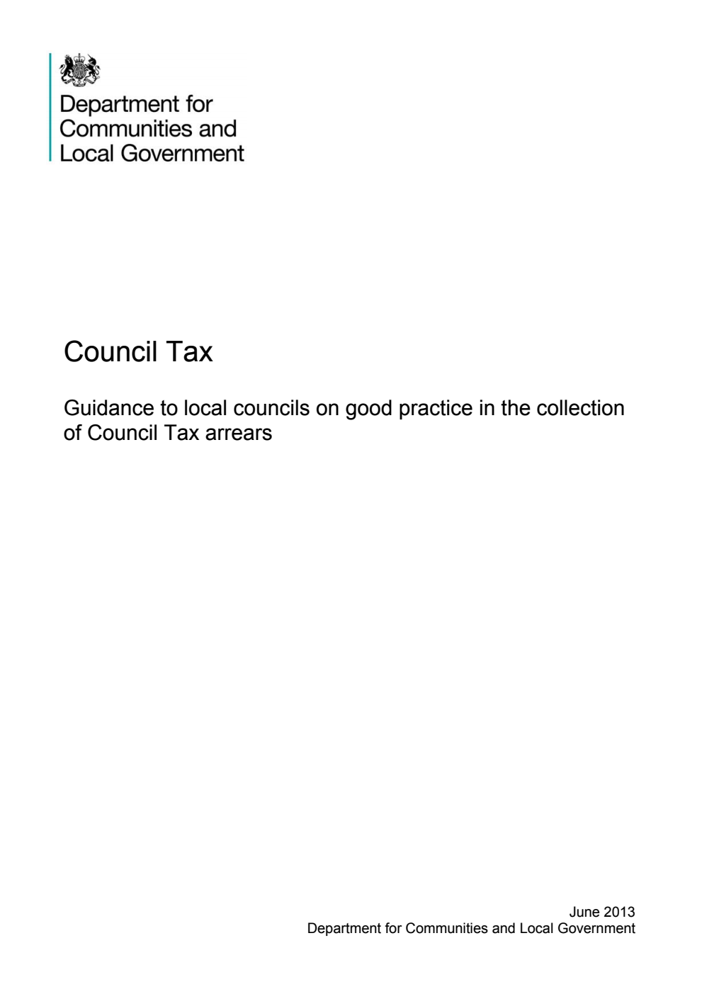 Council Tax: Guidance to local councils on good practice in the collection of Council Tax arrears