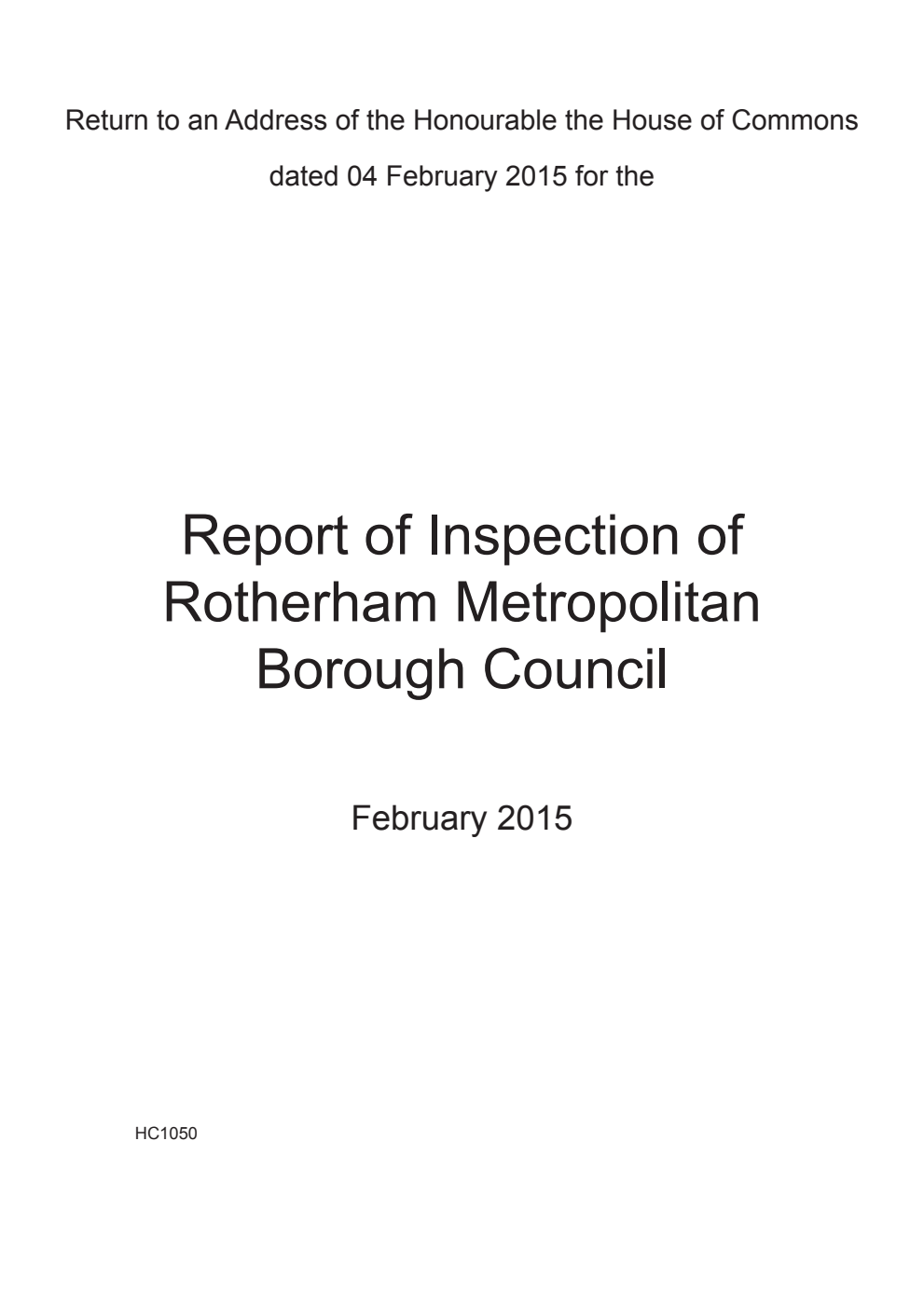 Report of Inspection of Rotherham Metropolitan Borough Council