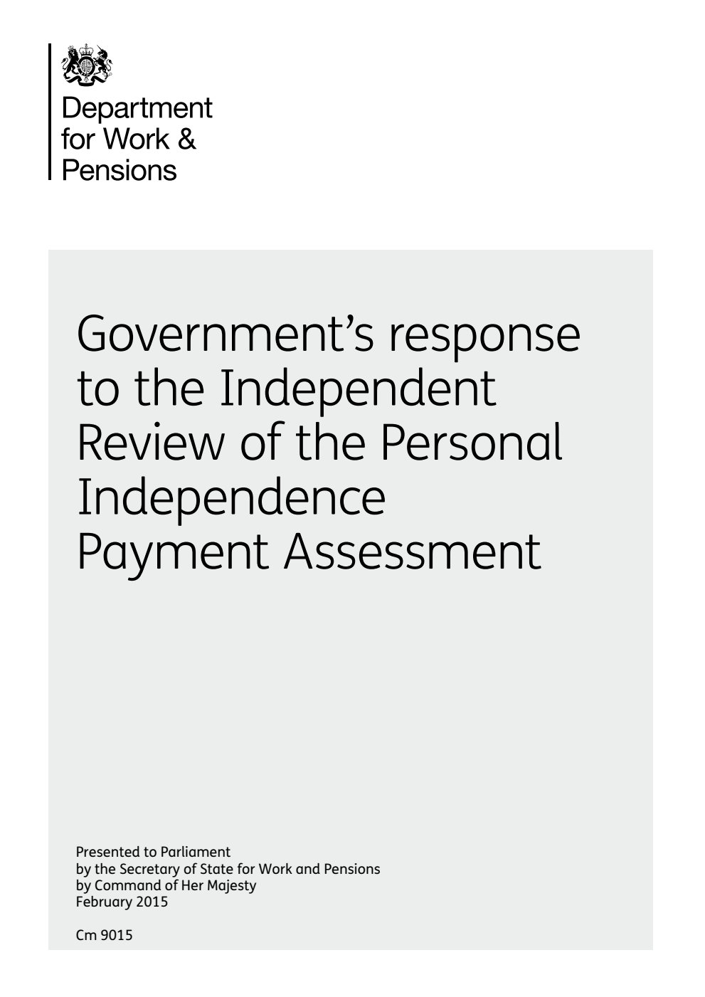 Government’s response to the Independent Review of the Personal Independence Payment Assessment