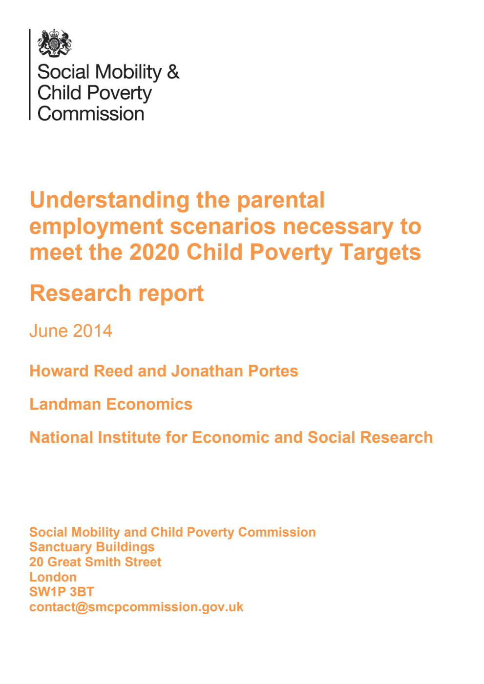 DFE-RR361 Understanding the parental employment scenarios necessary to meet the 2020 Child Poverty Targets. Research report June 2014
