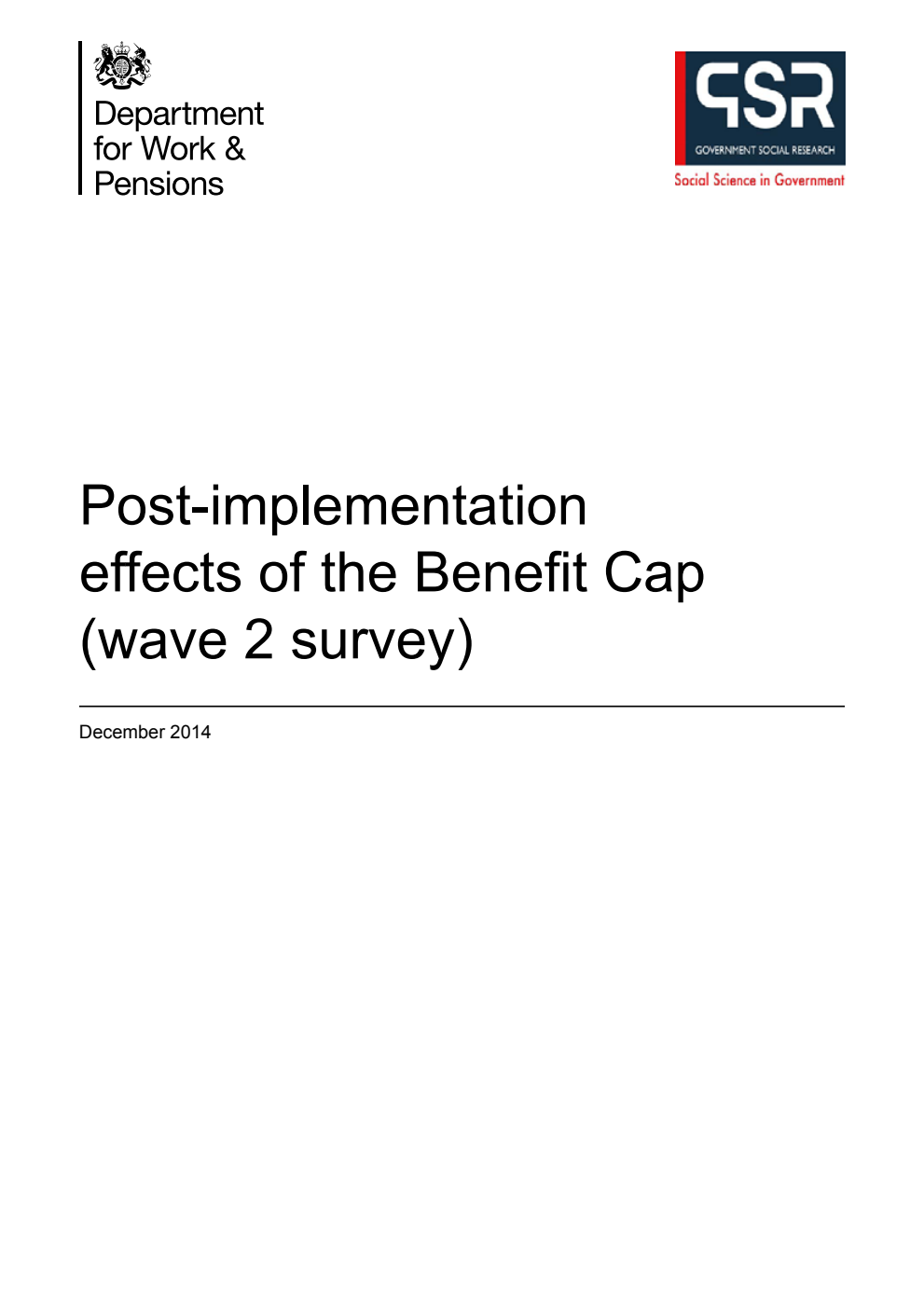 Research Report 894 Post-implementation effects of the Benefit Cap (wave 2 survey)