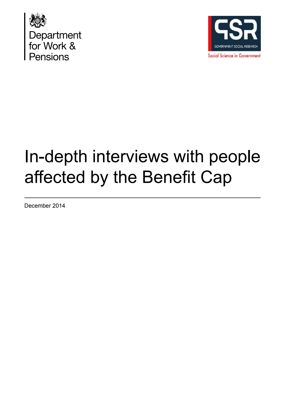 Research Report 895 In-depth interviews with people affected by the Benefit Cap