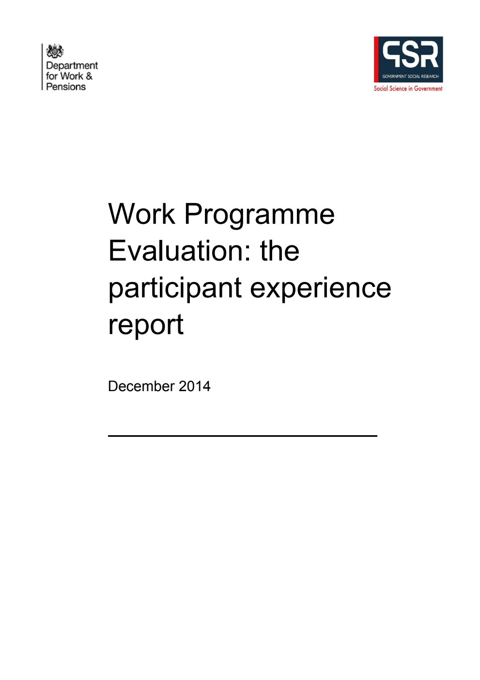 Research Report 892 Work Programme Evaluation: the participant experience report
