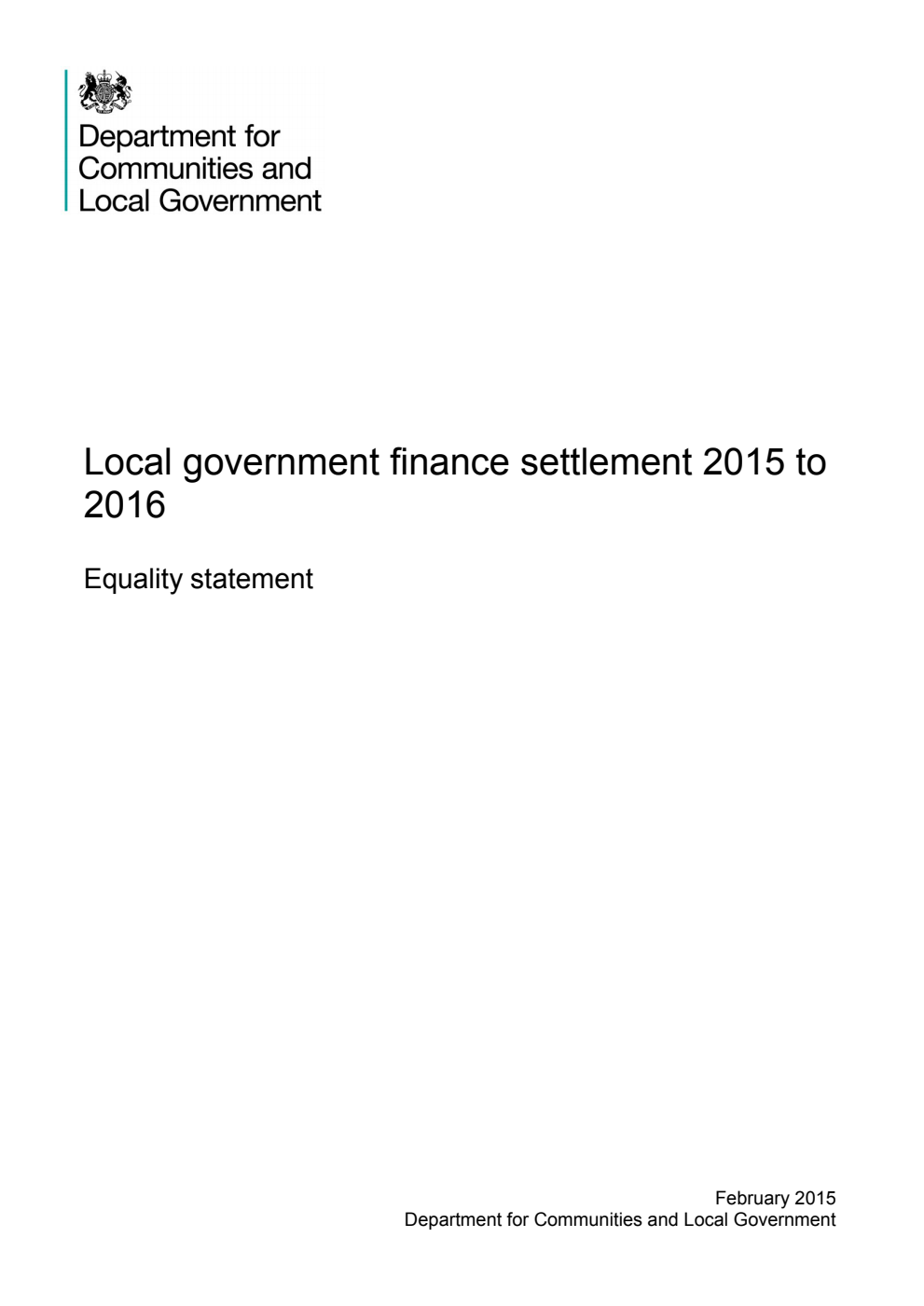 Local government finance settlement 2015 to 2016. Equality statement