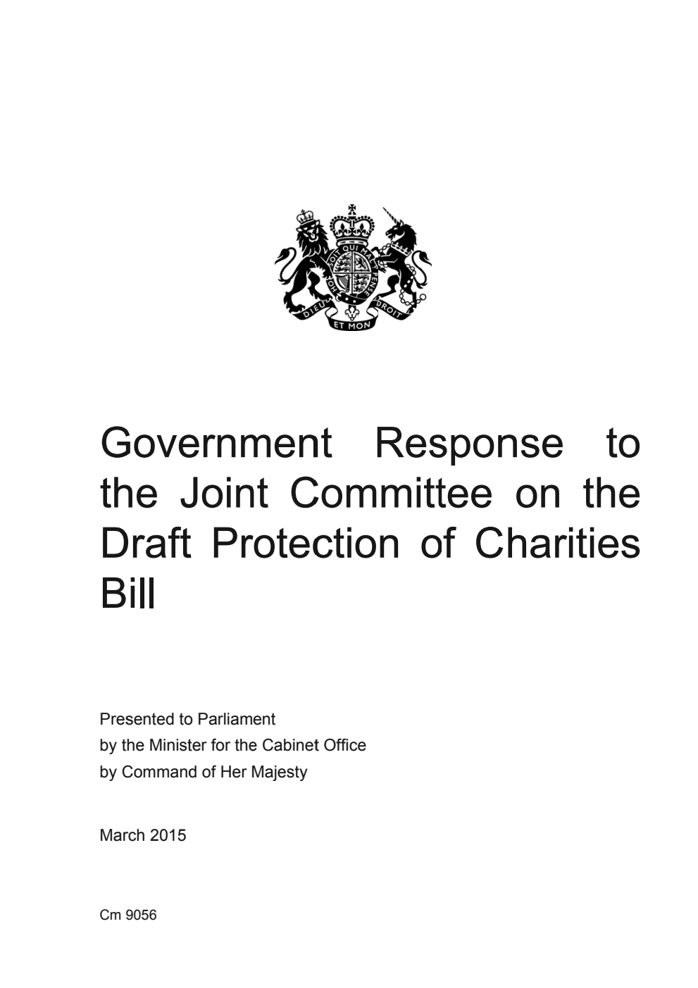 Government Response to the Joint Committee on the Draft Protection of Charities Bill