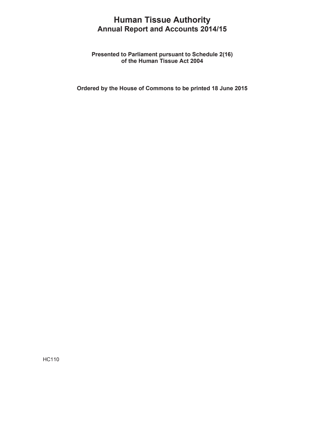 Human Tissue Authority Annual Report and Accounts 2014/15