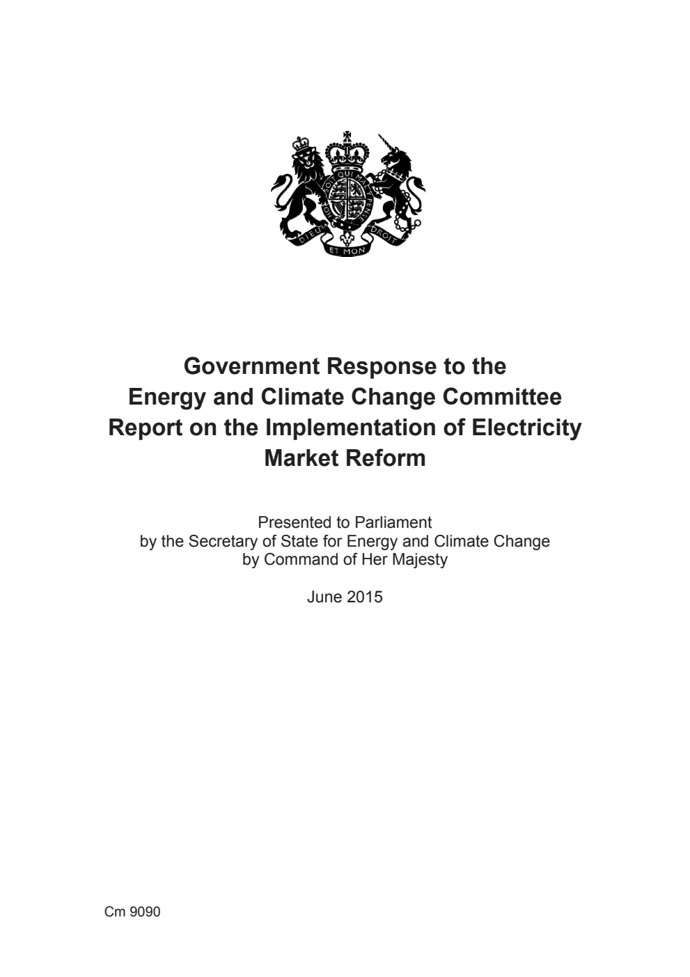 Government Response to the Energy and Climate Change Committee Report on the Implementation of Electricity Market Reform