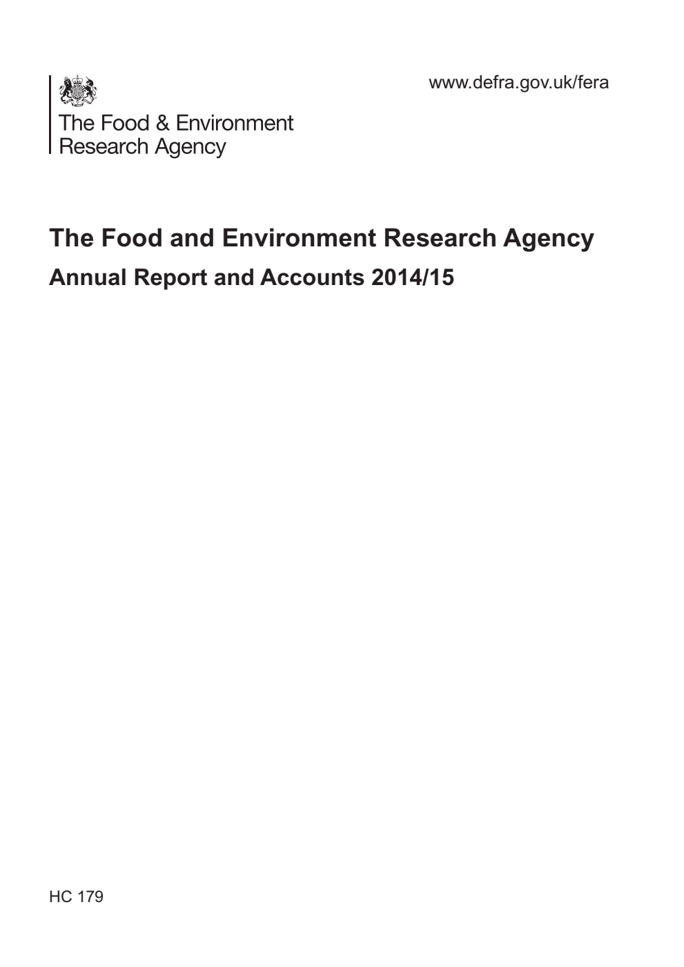 The Food and Environment Research Agency Annual Report and Accounts 2014/15