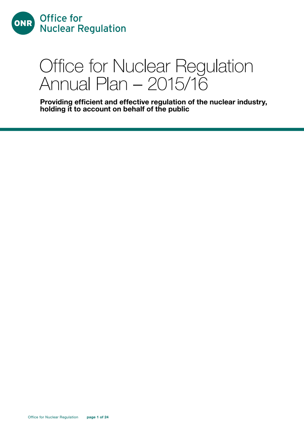 Office for Nuclear Regulation Annual Plan - 2015/16