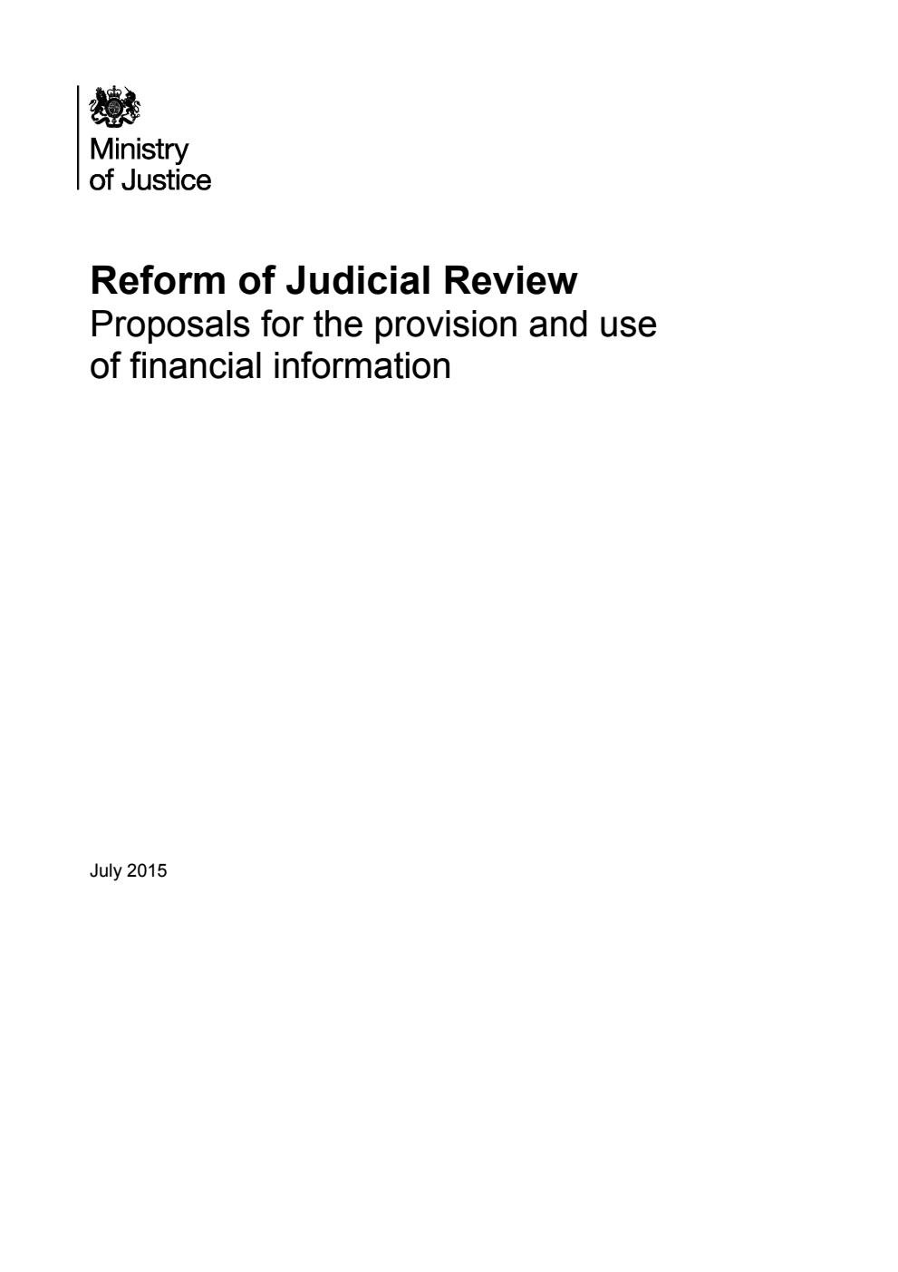 Reform of Judicial Review: Proposals for the provision and use of financial information