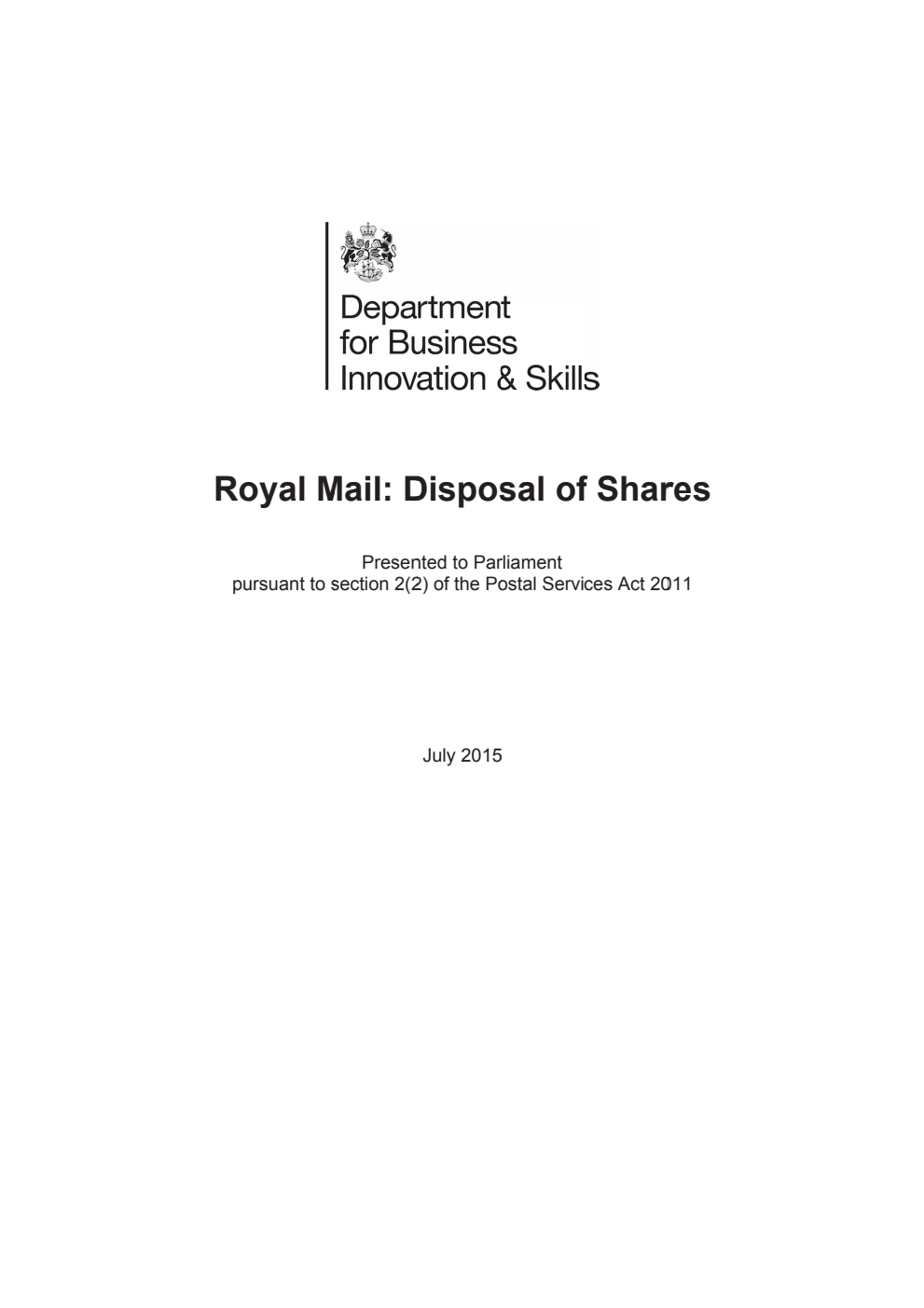 Royal Mail: Disposal of Shares