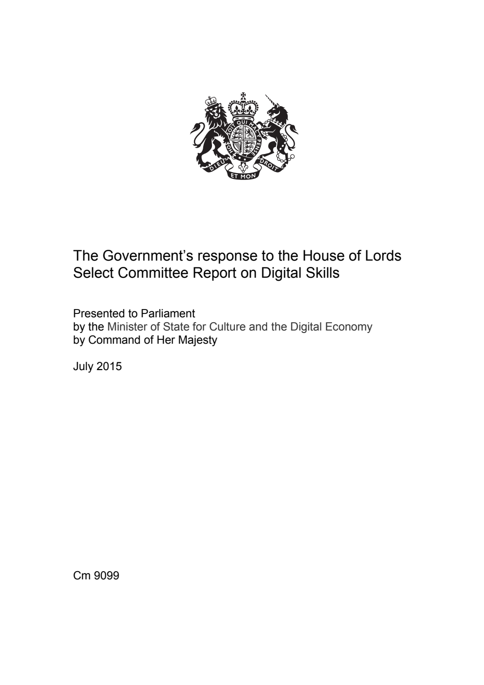 The Government’s response to the House of Lords Select Committee Report on Digital Skills
