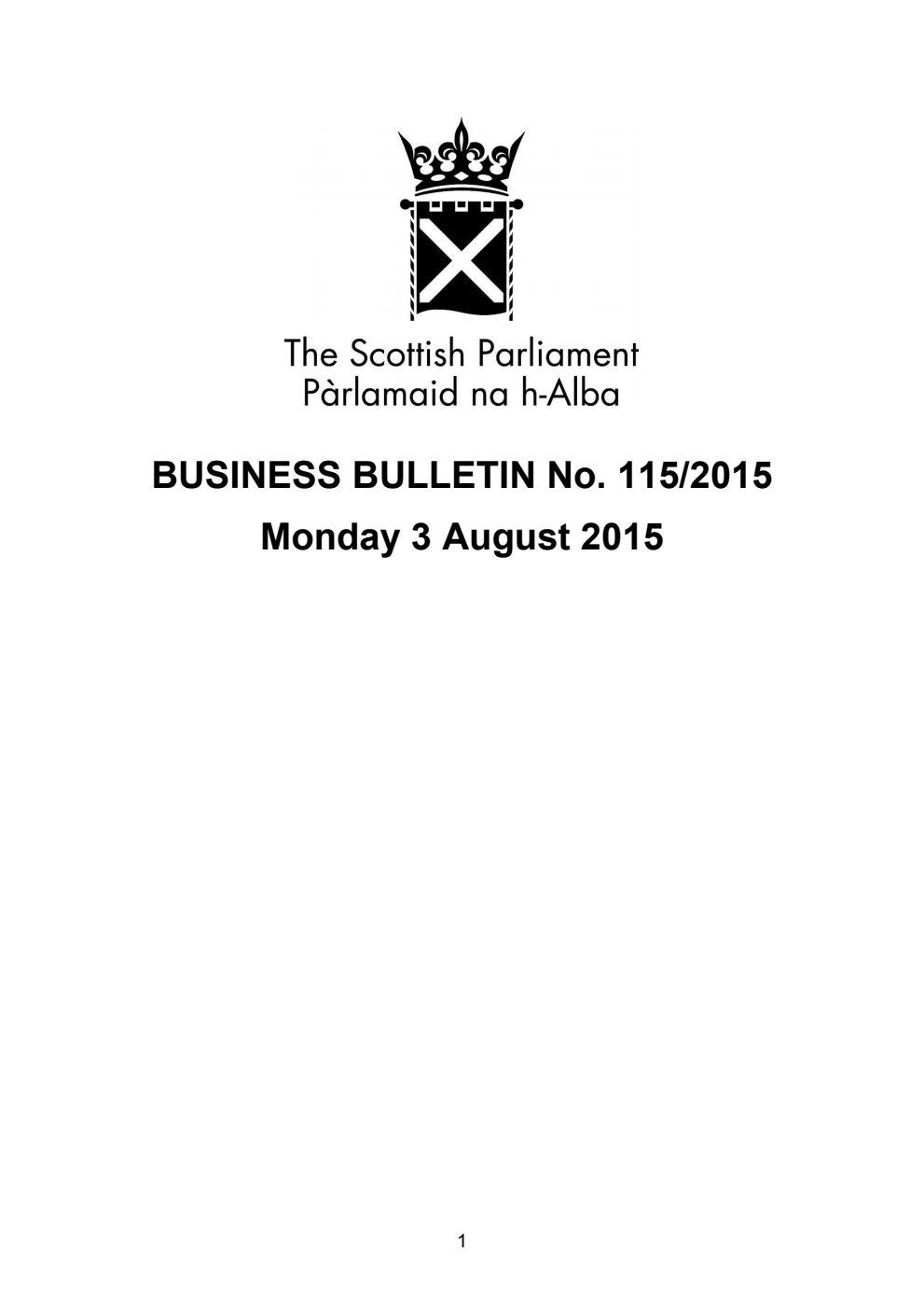 Business Bulletin No. 115/2015, Monday 3 August 2015