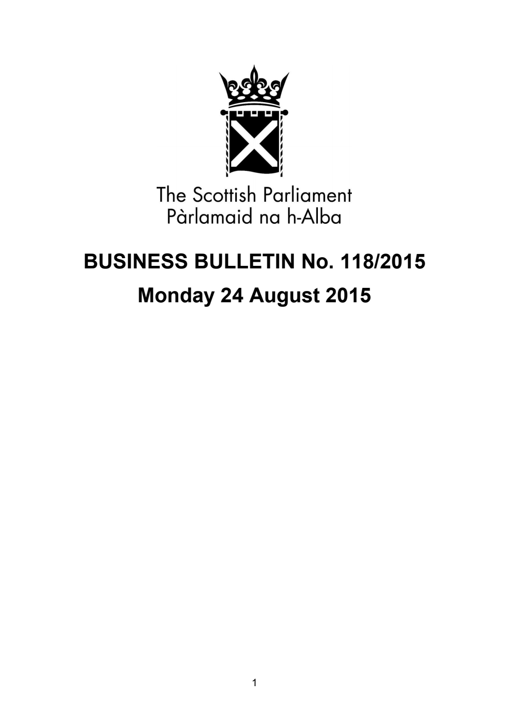 Business Bulletin No. 118/2015, Monday 24 August 2015