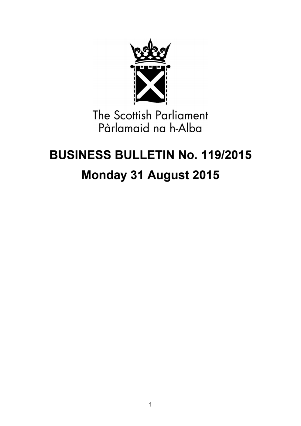 Business Bulletin No. 119/2015, Monday 31 August 2015