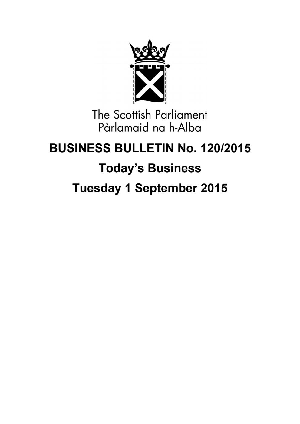 Business Bulletin No. 120/2015, Tuesday 1 September 2015 Revised
