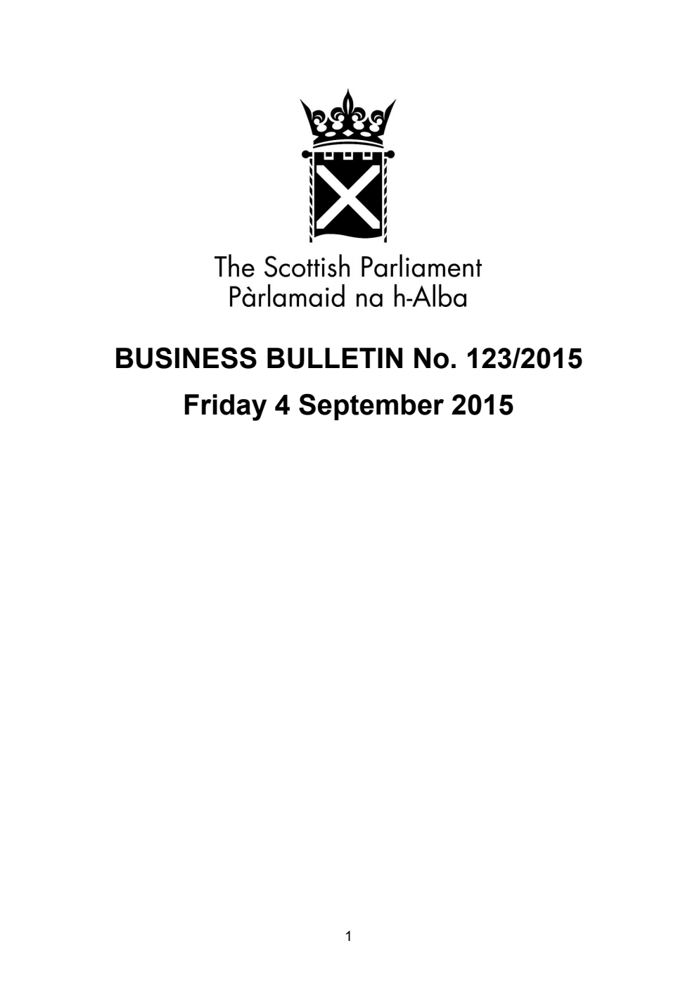 Business Bulletin No. 123/2015, Friday 4 September 2015