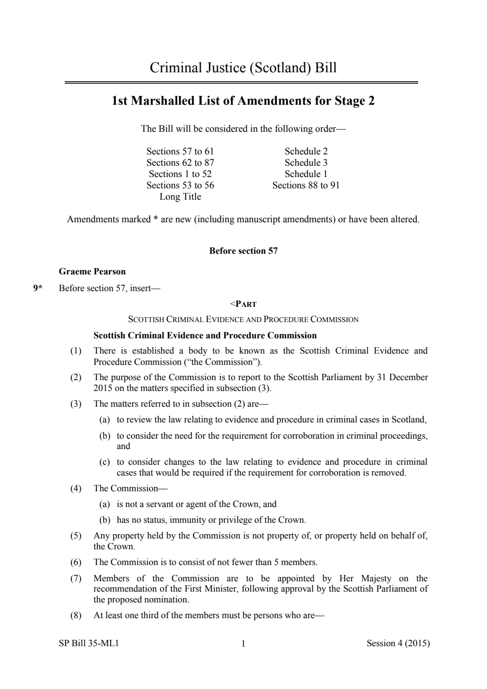 Criminal Justice (Scotland) Bill 1st Marshalled List of Amendments for Stage 2