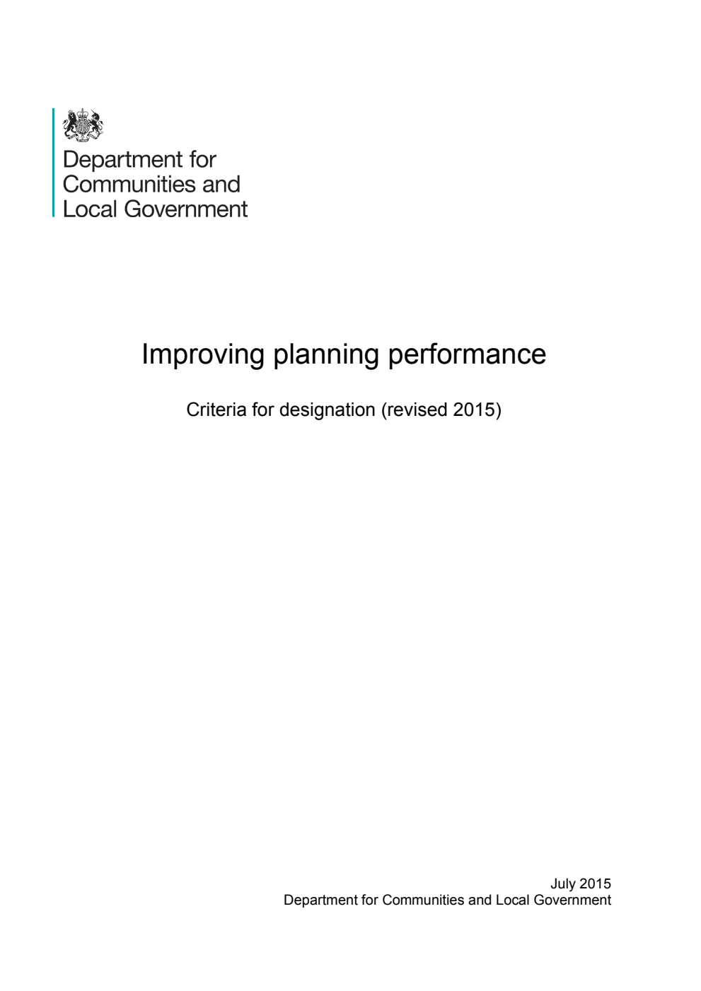 Improving Planning Performance : Criteria for Designation (revised 2015)