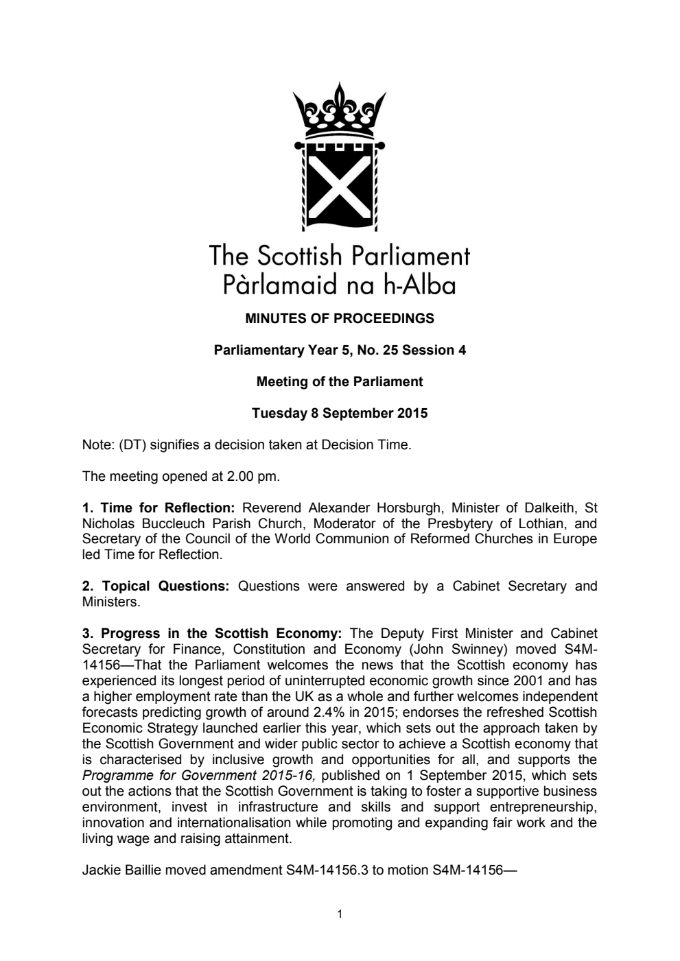 Minutes of Proceedings 8 September 2015 Vol. 5, No. 25 Session 4