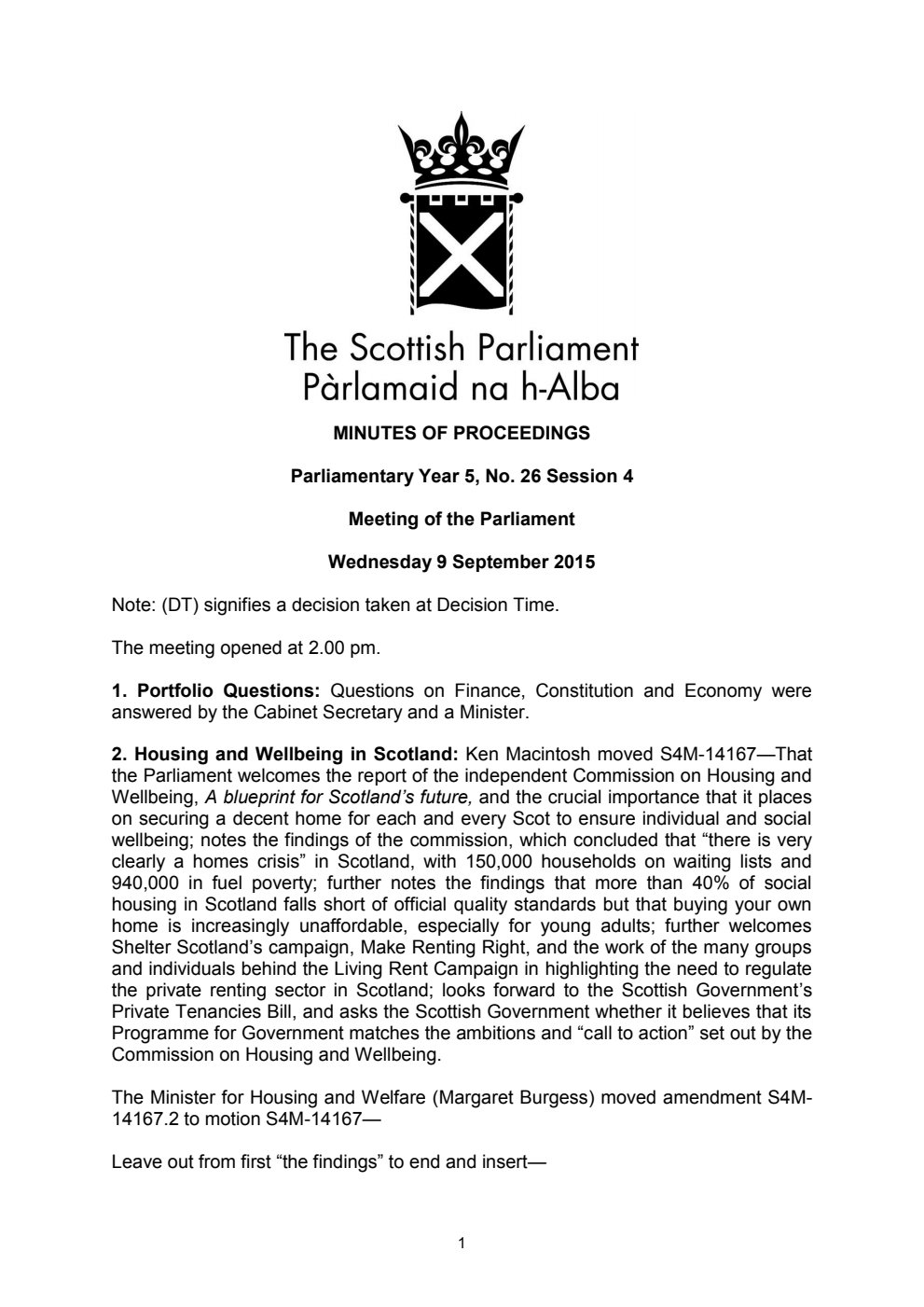 Minutes of Proceedings 9 September 2015 Vol. 5, No. 26 Session 4