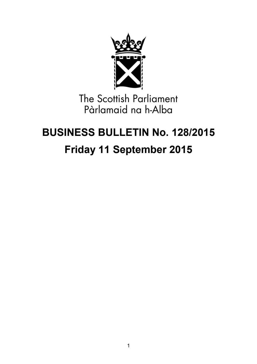 Business Bulletin No. 128/2015, Friday 11 September 2015