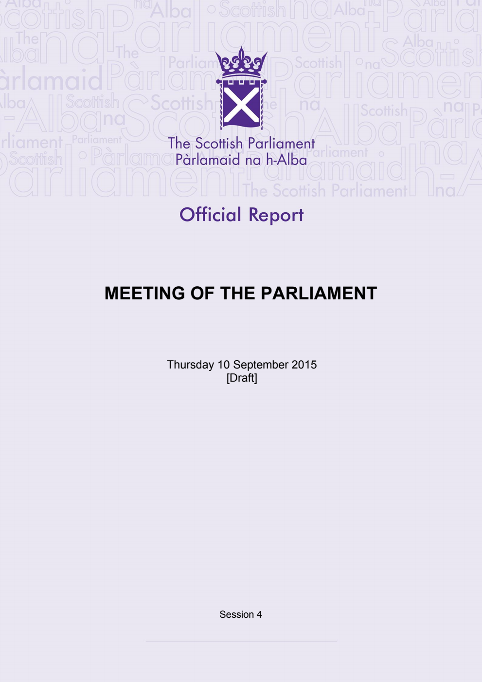 Official Report Meeting of the Parliament Thursday 10 September 2015 [Draft]