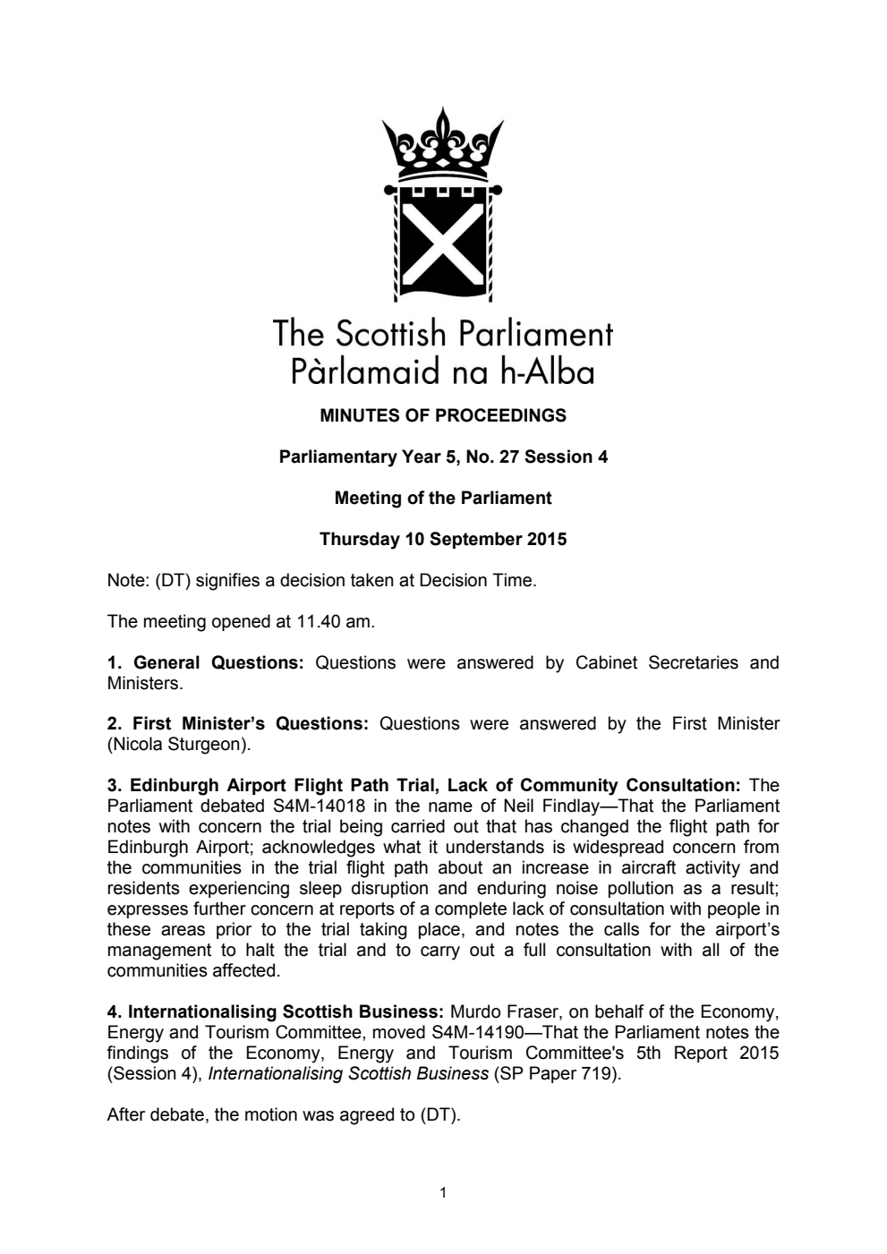 Minutes of Proceedings 10 September 2015 Vol. 5, No. 27 Session 4