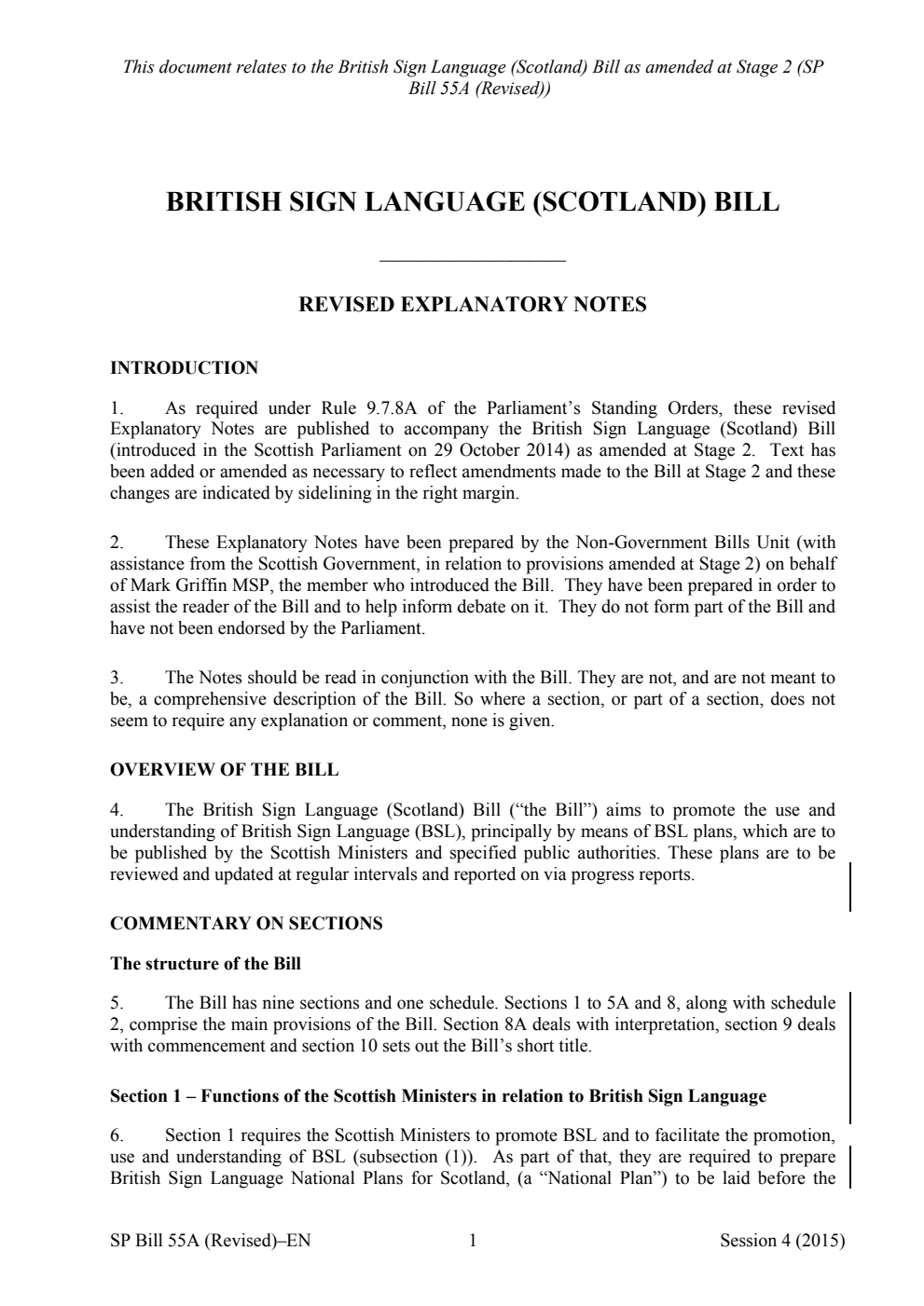 British Sign Language (Scotland) Bill Revised Explanatory Notes