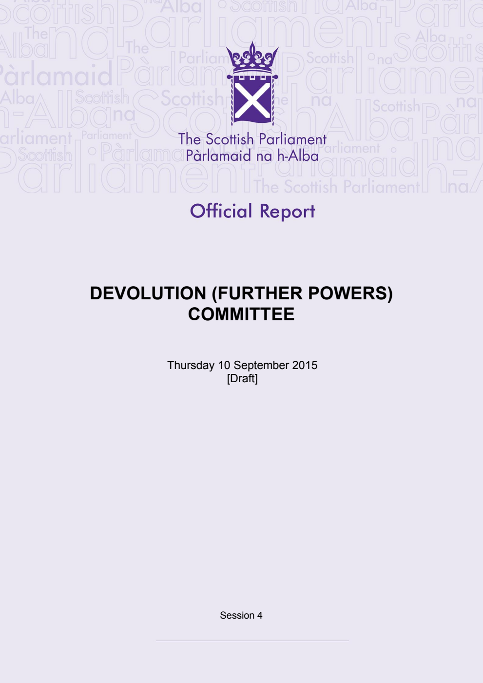 Devolution (Further Powers) Committee 21st Meeting 2015, 10 September 2015 [Draft]