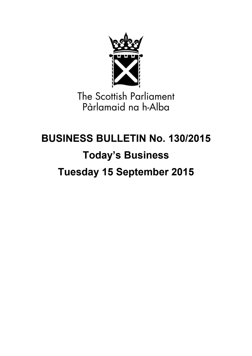 Business Bulletin No. 130/2015, Tuesday 15 September 2015, Revised (Section A)