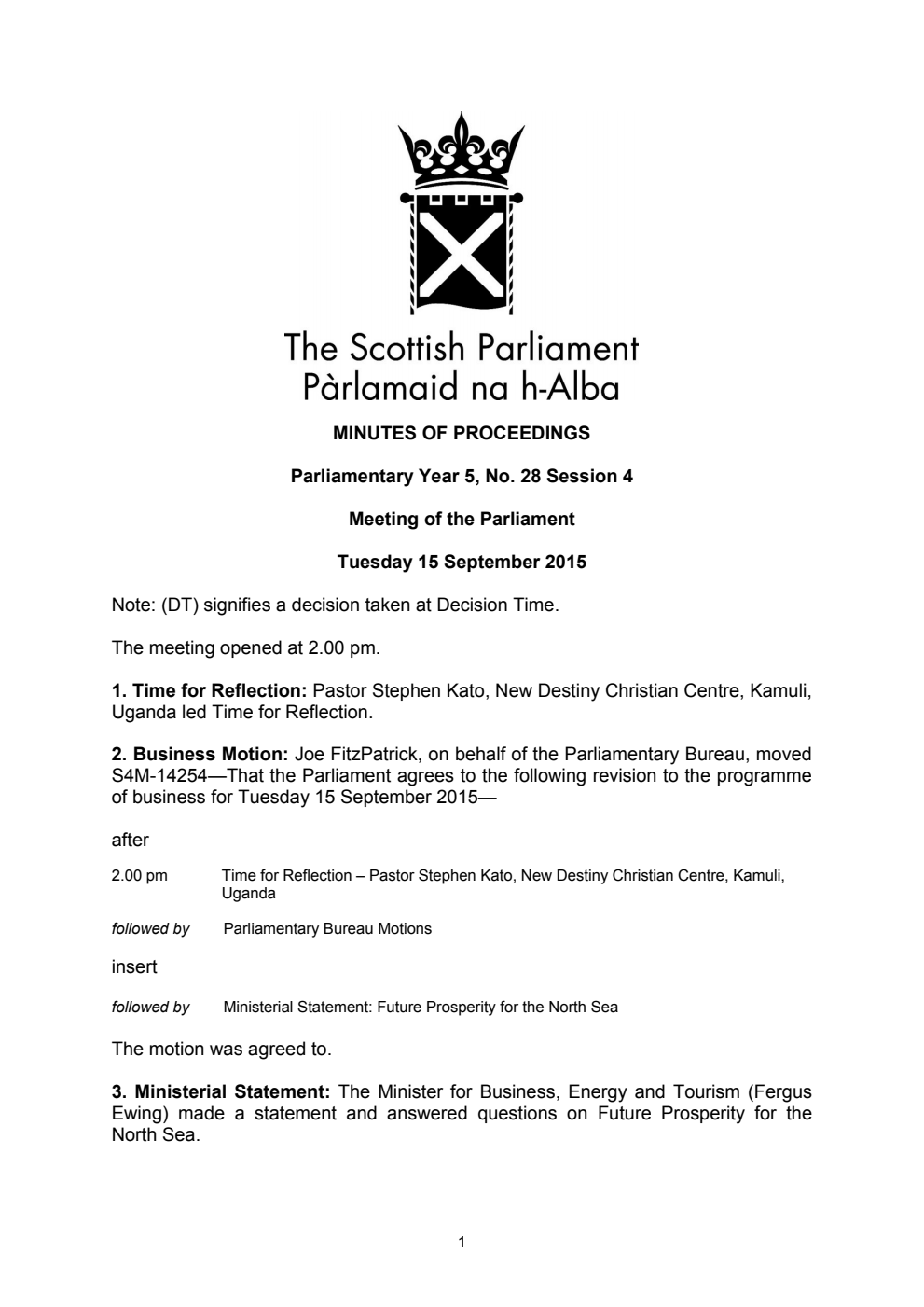 Minutes of Proceedings 15 September 2015 Vol. 5, No. 28 Session 4
