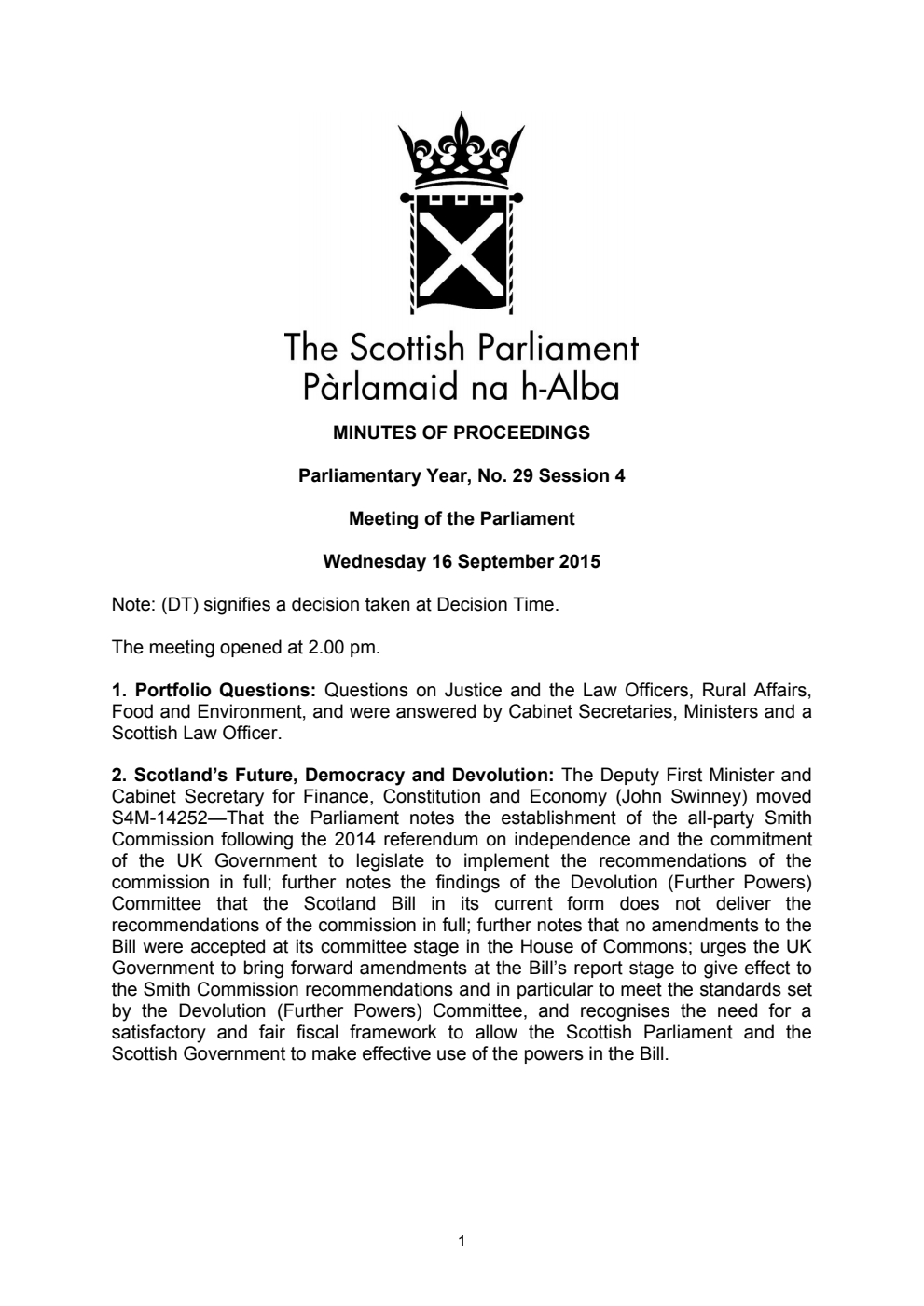 Minutes of Proceedings 16 September 2015 Vol. 5, No. 29 Session 4