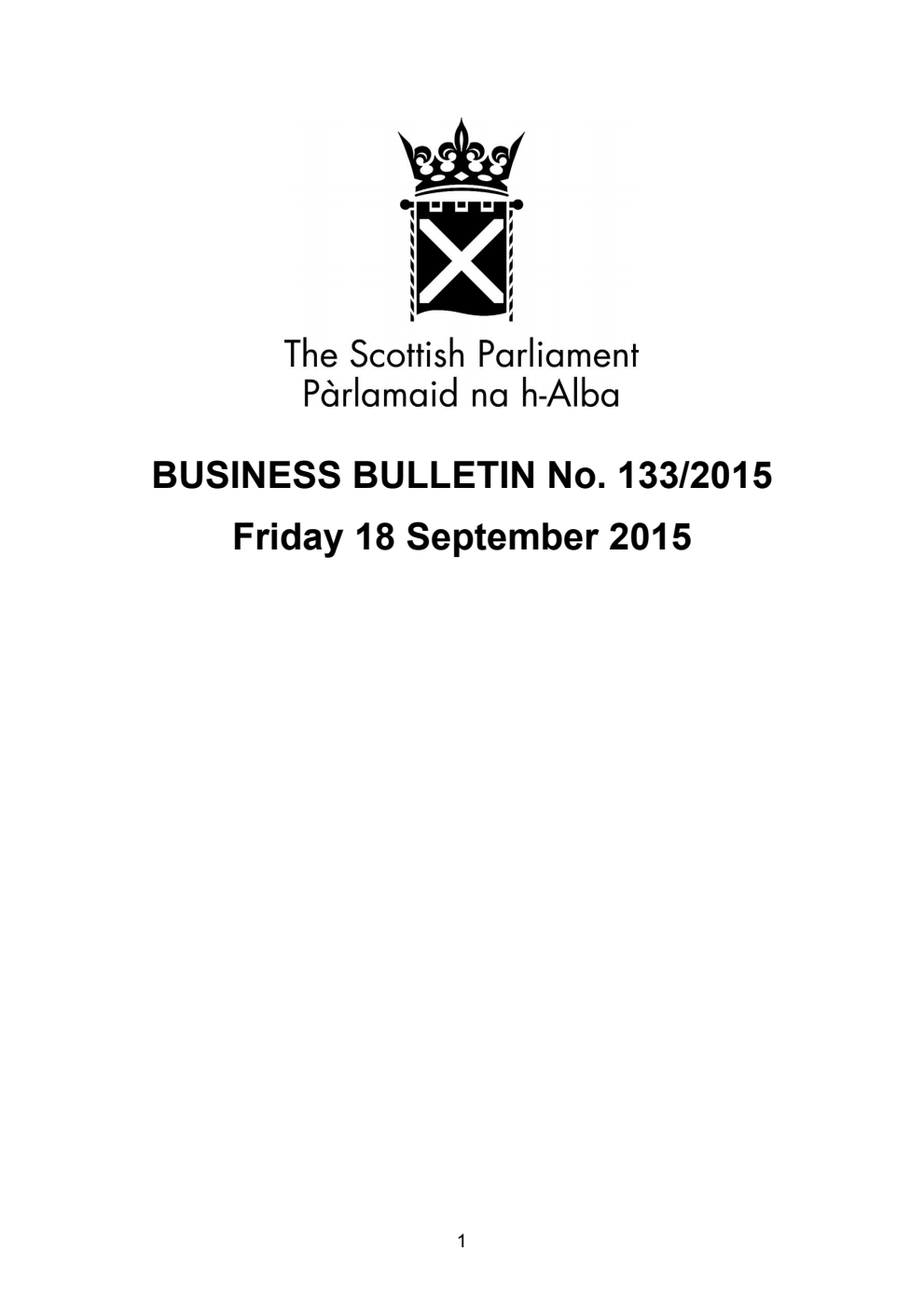 Business Bulletin No. 133/2015, Friday 18 September 2015