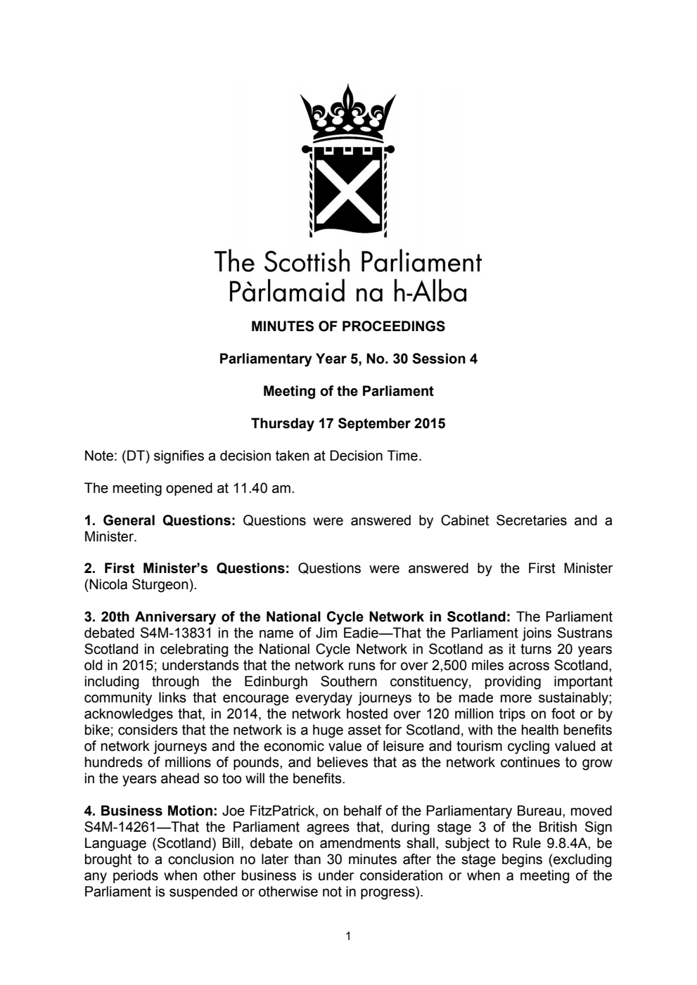 Minutes of Proceedings 17 September 2015 Vol. 5, No. 30 Session 4