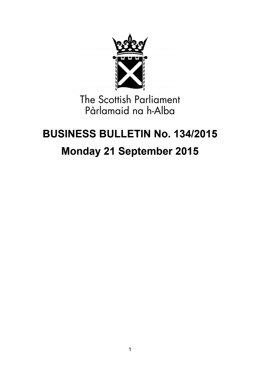 Business Bulletin No. 134/2015, Monday 21 September 2015
