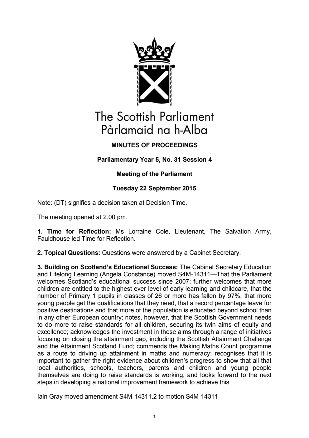 Minutes of Proceedings 22 September 2015 Vol. 5, No. 31 Session 4