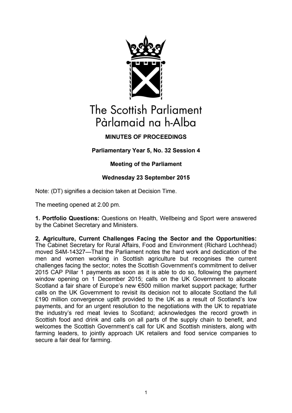 Minutes of Proceedings 23 September 2015 Vol. 5, No. 32 Session 4
