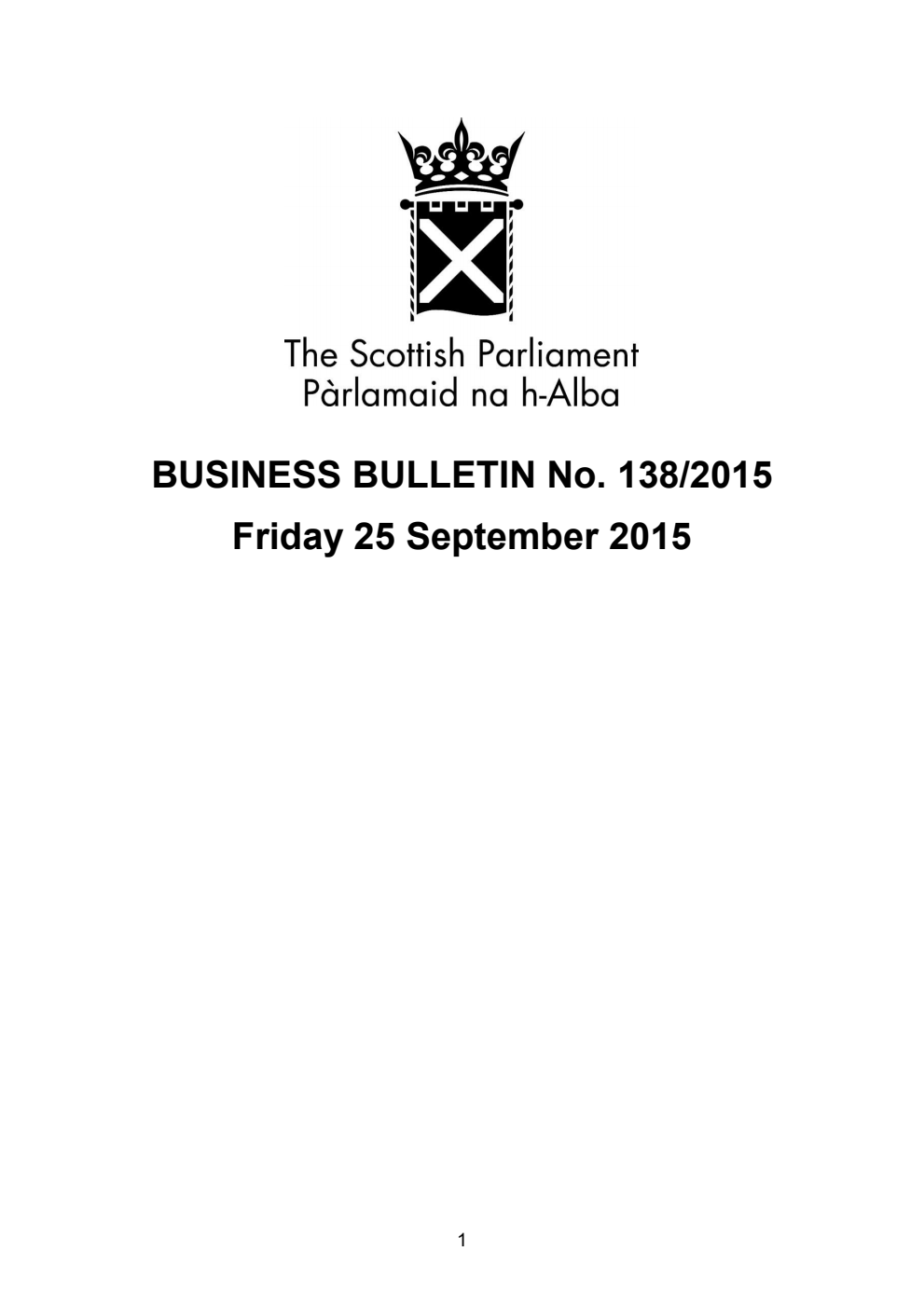 Business Bulletin No. 138/2015, Friday 25 September 2015