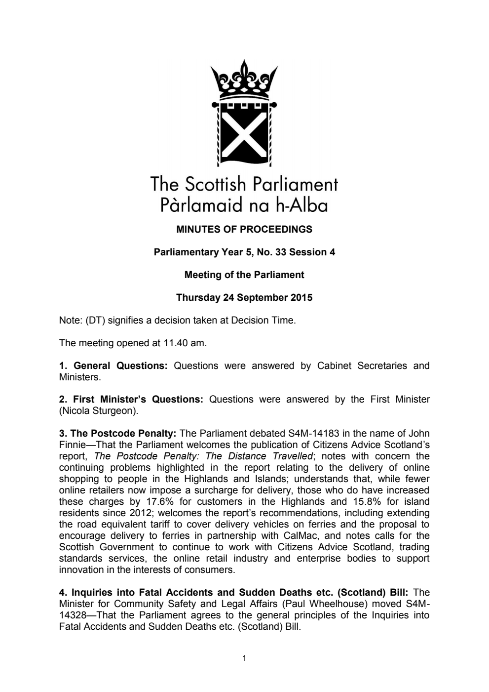 Minutes of Proceedings 24 September 2015 Vol. 5, No. 33 Session 4