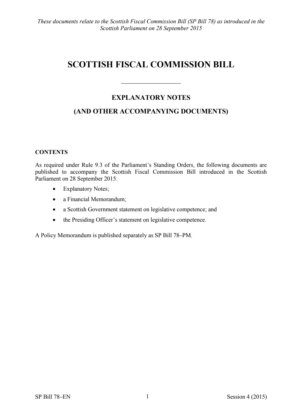 Scottish Fiscal Commission Bill Explanatory Notes (and other accompanying documents)