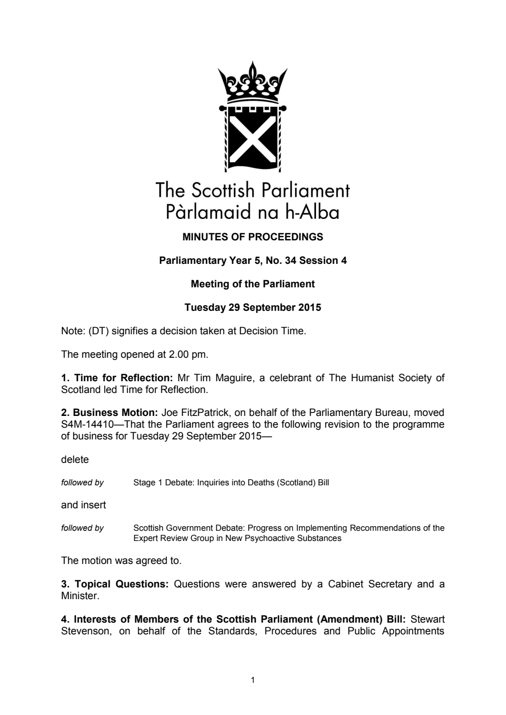 Minutes of Proceedings 29 September 2015 Vol. 5, No. 34 Session 4