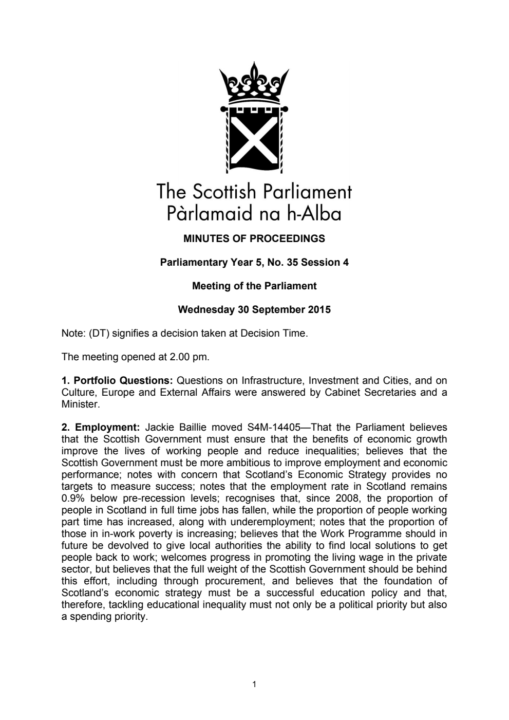 Minutes of Proceedings 30 September 2015 Vol. 5, No. 35 Session 4