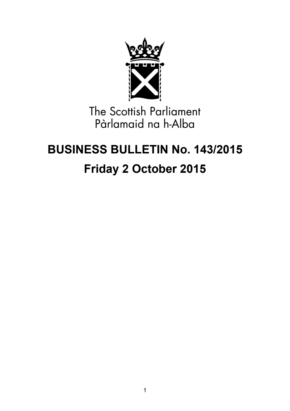 Business Bulletin No. 143/2015, Friday 2 October 2015