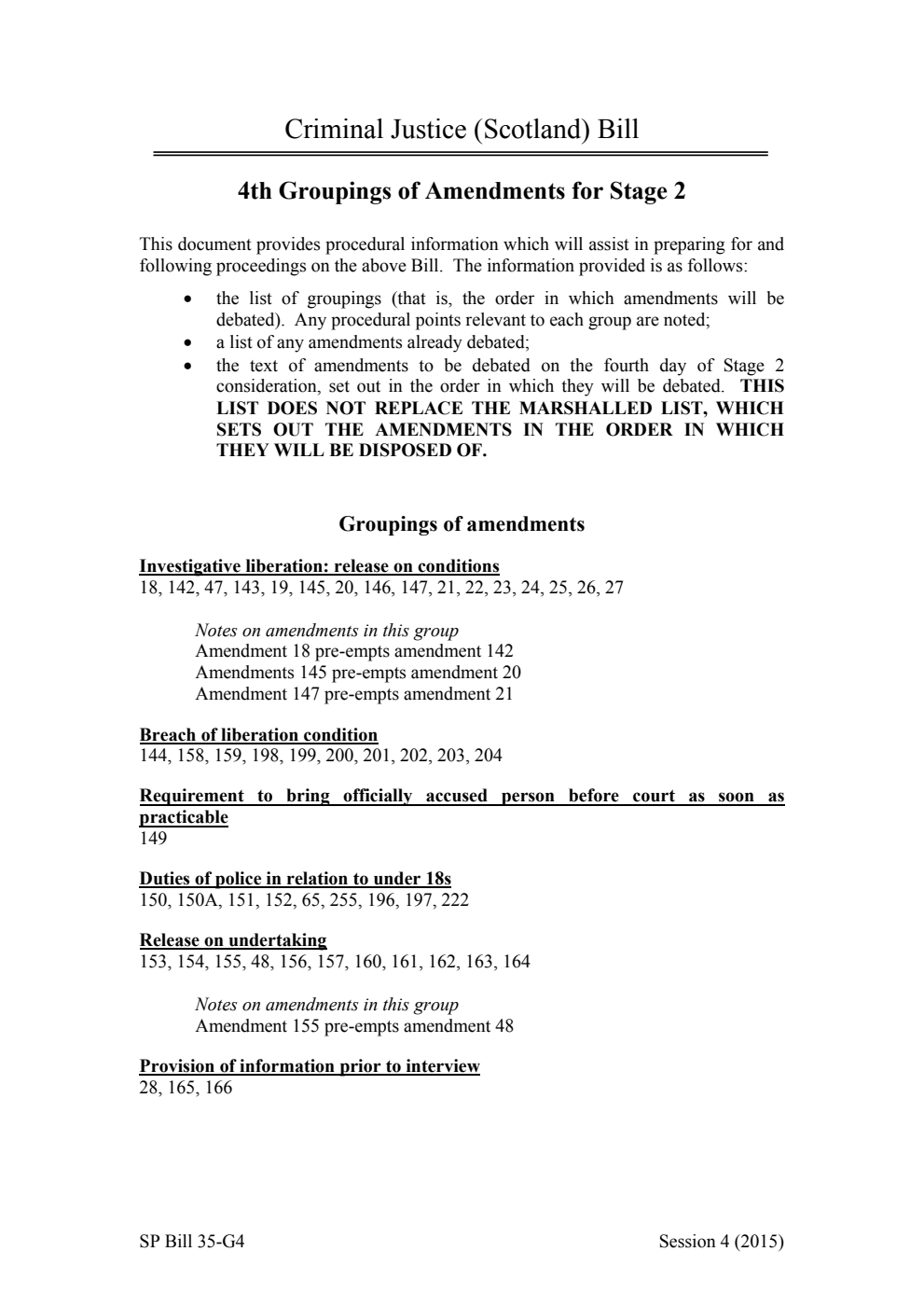 Criminal Justice (Scotland) Bill 4th Groupings of Amendments for Stage 2
