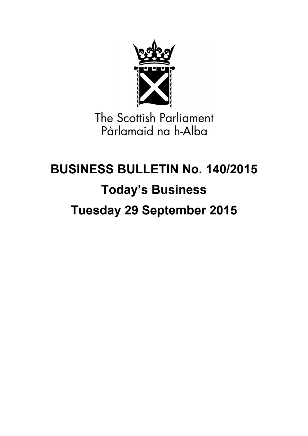 Business Bulletin No. 140/2015, Tuesday 29 September 2015, Revised (Section A)