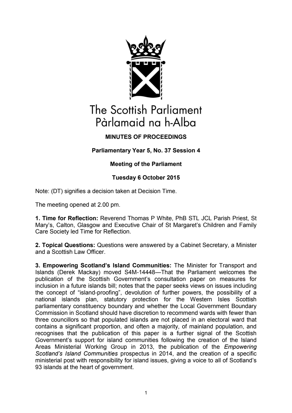 Minutes of Proceedings 6 October 2015 Vol. 5, No. 37 Session 4