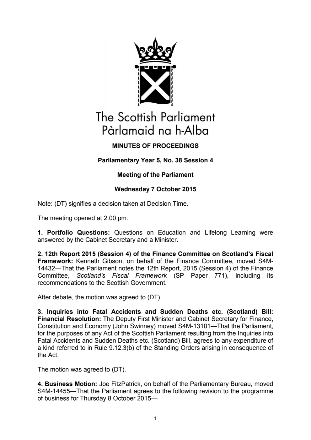 Minutes of Proceedings 7 October 2015 Vol. 5, No. 38 Session 4